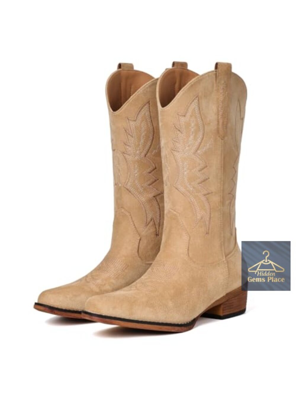 Cowboy Boots Women Mid Calf Pull-On Cowgirl Boots Faux Leather